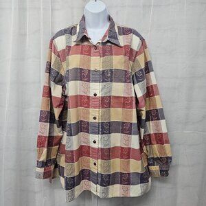 Alfred Dunner Lavender Pink Patchwork Floral Button Down Blouse Boho 20W